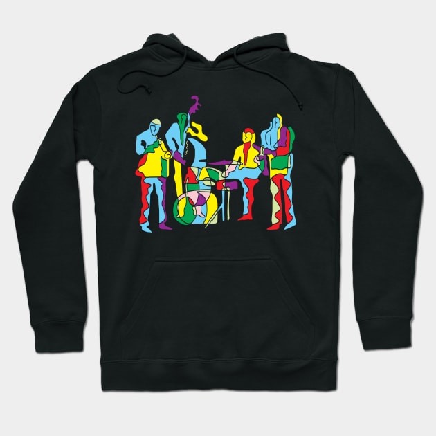 Colorful Jazz Band Modern Art Style Hoodie by jazzworldquest